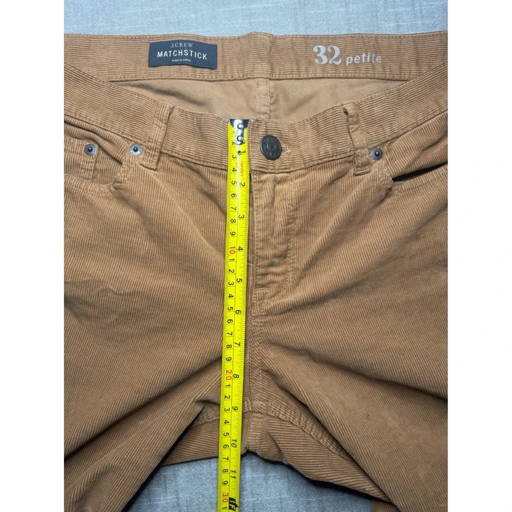 J.Crew Matchstick Corduroy Pants 32 Petite Camel Tan Straight Leg Stretch Cotton